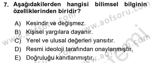 Sosyal Bilimlerde Araştırma Yöntemleri Dersi Ara Sınavı Deneme Sınav Soruları 7. Soru