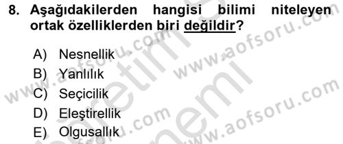 Sosyal Bilimlerde Araştırma Yöntemleri Dersi Ara Sınavı Deneme Sınav Soruları 8. Soru