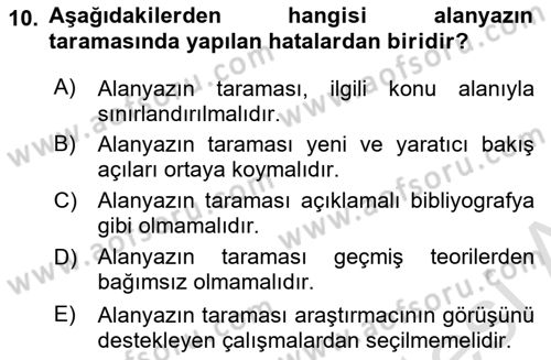 Sosyal Bilimlerde Araştırma Yöntemleri Dersi Ara Sınavı Deneme Sınav Soruları 10. Soru