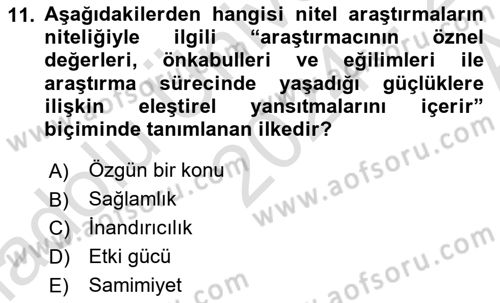Sosyal Bilimlerde Araştırma Yöntemleri Dersi Ara Sınavı Deneme Sınav Soruları 11. Soru