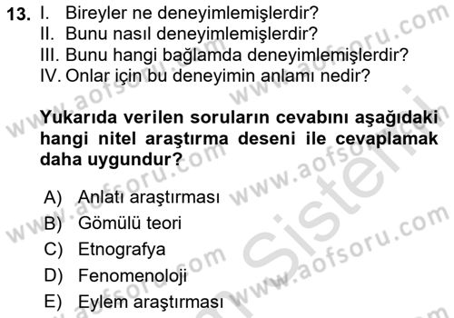 Sosyal Bilimlerde Araştırma Yöntemleri Dersi Ara Sınavı Deneme Sınav Soruları 13. Soru