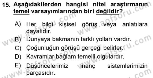 Sosyal Bilimlerde Araştırma Yöntemleri Dersi Ara Sınavı Deneme Sınav Soruları 15. Soru