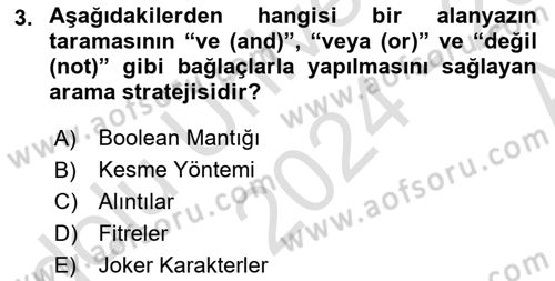 Sosyal Bilimlerde Araştırma Yöntemleri Dersi Ara Sınavı Deneme Sınav Soruları 3. Soru