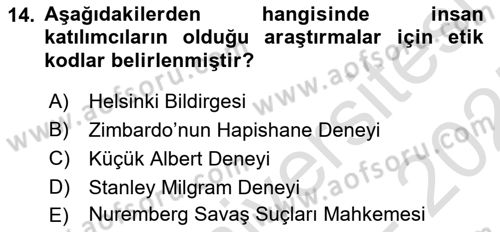 Sosyal Bilimlerde Araştırma Yöntemleri Dersi 2024 - 2025 Yılı (Final) Dönem Sonu Sınav Soruları 14. Soru