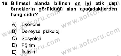 Sosyal Bilimlerde Araştırma Yöntemleri Dersi 2024 - 2025 Yılı (Final) Dönem Sonu Sınav Soruları 16. Soru