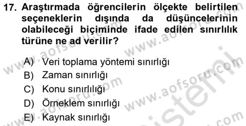 Sosyal Bilimlerde Araştırma Yöntemleri Dersi 2024 - 2025 Yılı (Final) Dönem Sonu Sınav Soruları 17. Soru
