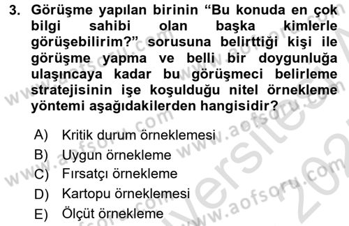 Sosyal Bilimlerde Araştırma Yöntemleri Dersi 2024 - 2025 Yılı (Final) Dönem Sonu Sınav Soruları 3. Soru