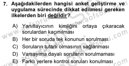 Sosyal Bilimlerde Araştırma Yöntemleri Dersi 2024 - 2025 Yılı (Final) Dönem Sonu Sınav Soruları 7. Soru