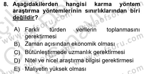 Sosyal Bilimlerde Araştırma Yöntemleri Dersi 2024 - 2025 Yılı (Final) Dönem Sonu Sınav Soruları 8. Soru