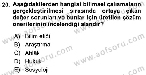 Sosyal Bilimlerde Araştırma Yöntemleri Dersi 2024 - 2025 Yılı Yaz Okulu Sınav Soruları 20. Soru