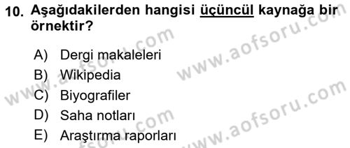 Sosyal Bilimlerde Araştırma Yöntemleri Dersi 2025 - 2026 Yılı (Vize) Ara Sınav Soruları 10. Soru