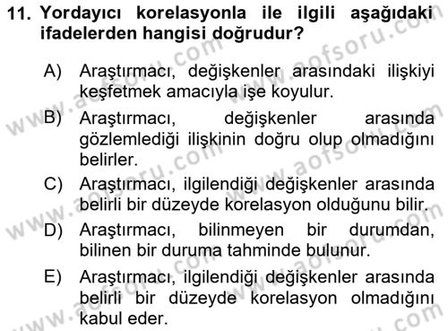 Sosyal Bilimlerde Araştırma Yöntemleri Dersi 2025 - 2026 Yılı (Vize) Ara Sınav Soruları 11. Soru