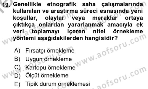 Sosyal Bilimlerde Araştırma Yöntemleri Dersi 2025 - 2026 Yılı (Vize) Ara Sınav Soruları 19. Soru