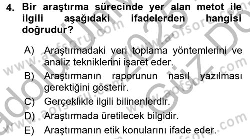 Sosyal Bilimlerde Araştırma Yöntemleri Dersi 2025 - 2026 Yılı (Vize) Ara Sınav Soruları 4. Soru