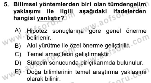 Sosyal Bilimlerde Araştırma Yöntemleri Dersi 2025 - 2026 Yılı (Vize) Ara Sınav Soruları 5. Soru