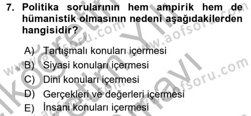 Sosyal Bilimlerde Araştırma Yöntemleri Dersi 2025 - 2026 Yılı (Vize) Ara Sınav Soruları 7. Soru