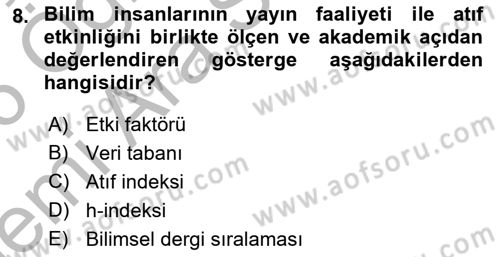 Sosyal Bilimlerde Araştırma Yöntemleri Dersi 2025 - 2026 Yılı (Vize) Ara Sınav Soruları 8. Soru
