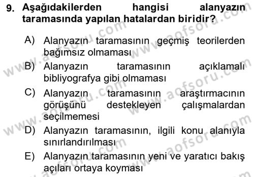 Sosyal Bilimlerde Araştırma Yöntemleri Dersi 2025 - 2026 Yılı (Vize) Ara Sınav Soruları 9. Soru
