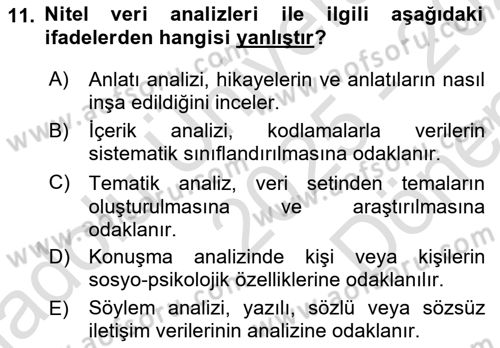 Sosyal Bilimlerde Araştırma Yöntemleri Dersi 2025 - 2026 Yılı (Final) Dönem Sonu Sınav Soruları 11. Soru