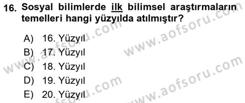 Sosyal Bilimlerde Araştırma Yöntemleri Dersi 2025 - 2026 Yılı (Final) Dönem Sonu Sınav Soruları 16. Soru
