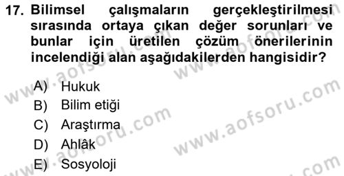 Sosyal Bilimlerde Araştırma Yöntemleri Dersi 2025 - 2026 Yılı (Final) Dönem Sonu Sınav Soruları 17. Soru