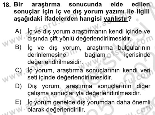 Sosyal Bilimlerde Araştırma Yöntemleri Dersi 2025 - 2026 Yılı (Final) Dönem Sonu Sınav Soruları 18. Soru