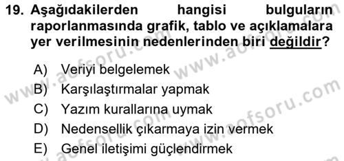 Sosyal Bilimlerde Araştırma Yöntemleri Dersi 2025 - 2026 Yılı (Final) Dönem Sonu Sınav Soruları 19. Soru