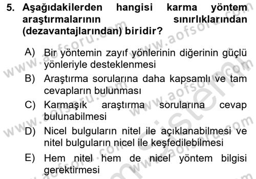 Sosyal Bilimlerde Araştırma Yöntemleri Dersi 2025 - 2026 Yılı (Final) Dönem Sonu Sınav Soruları 5. Soru