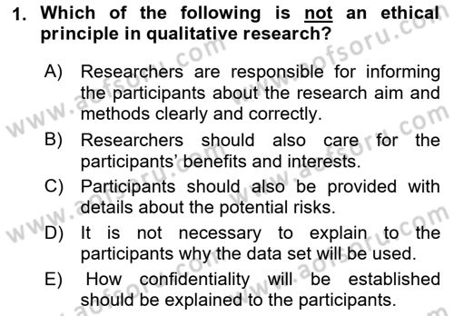 Research Methods Dersi 2018 - 2019 Yılı (Vize) Ara Sınav Soruları 1. Soru