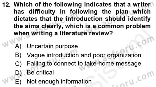 Research Methods Dersi 2018 - 2019 Yılı (Vize) Ara Sınav Soruları 12. Soru