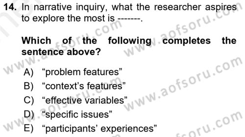 Research Methods Dersi 2018 - 2019 Yılı (Vize) Ara Sınav Soruları 14. Soru