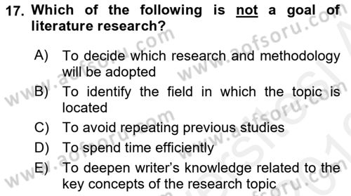 Research Methods Dersi 2018 - 2019 Yılı (Vize) Ara Sınav Soruları 17. Soru