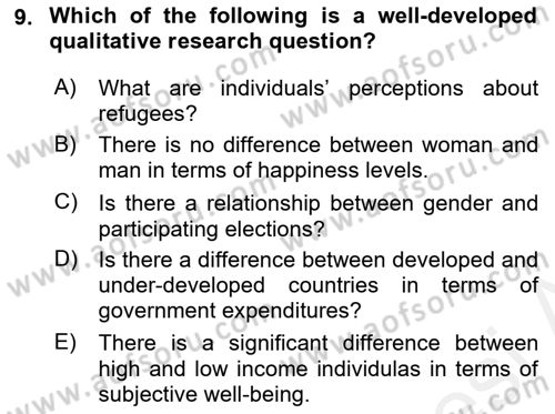 Research Methods Dersi 2018 - 2019 Yılı (Vize) Ara Sınav Soruları 9. Soru