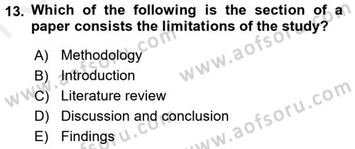 Research Methods Dersi 2018 - 2019 Yılı (Final) Dönem Sonu Sınavı 13. Soru