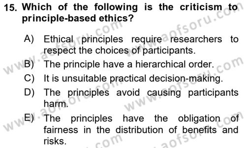 Research Methods Dersi 2018 - 2019 Yılı (Final) Dönem Sonu Sınavı 15. Soru