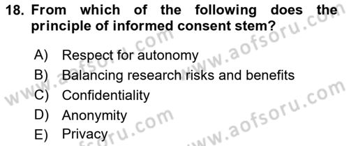 Research Methods Dersi 2018 - 2019 Yılı (Final) Dönem Sonu Sınavı 18. Soru
