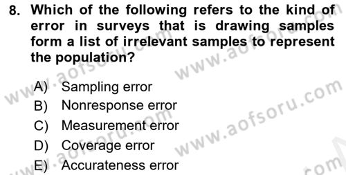 Research Methods Dersi 2018 - 2019 Yılı (Final) Dönem Sonu Sınavı 8. Soru