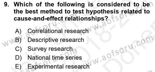 Research Methods Dersi 2018 - 2019 Yılı (Final) Dönem Sonu Sınavı 9. Soru