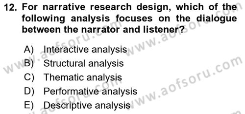 Research Methods Dersi 2018 - 2019 Yılı Yaz Okulu Sınav Soruları 12. Soru