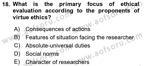 Research Methods Dersi 2018 - 2019 Yılı Yaz Okulu Sınav Soruları 18. Soru