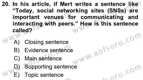 Research Methods Dersi 2018 - 2019 Yılı Yaz Okulu Sınav Soruları 20. Soru