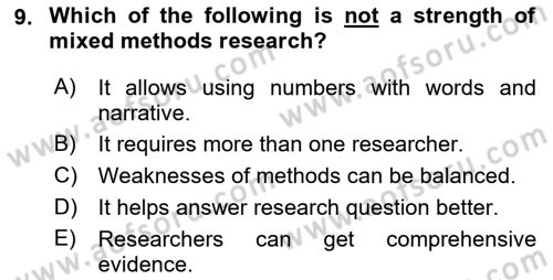 Research Methods Dersi 2018 - 2019 Yılı Yaz Okulu Sınav Soruları 9. Soru