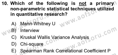 Research Methods Dersi 2020 - 2021 Yılı Yaz Okulu Sınav Soruları 10. Soru