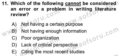 Research Methods Dersi 2020 - 2021 Yılı Yaz Okulu Sınav Soruları 11. Soru