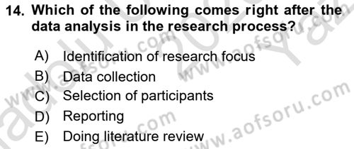 Research Methods Dersi 2020 - 2021 Yılı Yaz Okulu Sınav Soruları 14. Soru