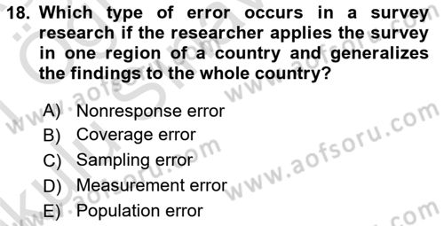 Research Methods Dersi 2020 - 2021 Yılı Yaz Okulu Sınav Soruları 18. Soru