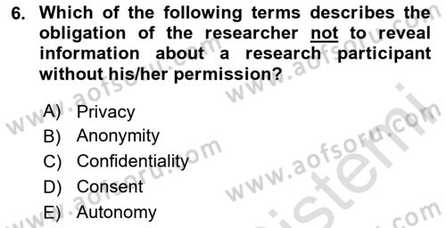 Research Methods Dersi 2020 - 2021 Yılı Yaz Okulu Sınav Soruları 6. Soru