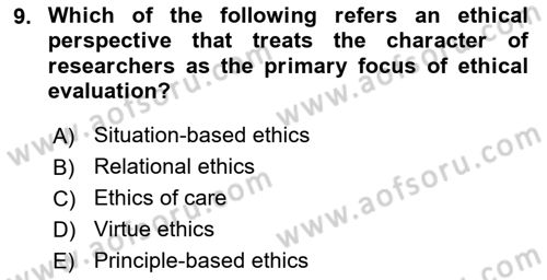 Research Methods Dersi 2020 - 2021 Yılı Yaz Okulu Sınav Soruları 9. Soru