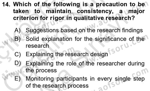 Research Methods Dersi 2021 - 2022 Yılı (Vize) Ara Sınav Soruları 14. Soru