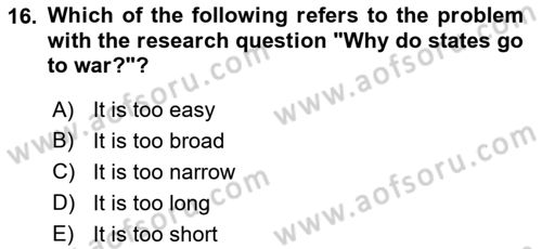 Research Methods Dersi 2021 - 2022 Yılı (Vize) Ara Sınav Soruları 16. Soru